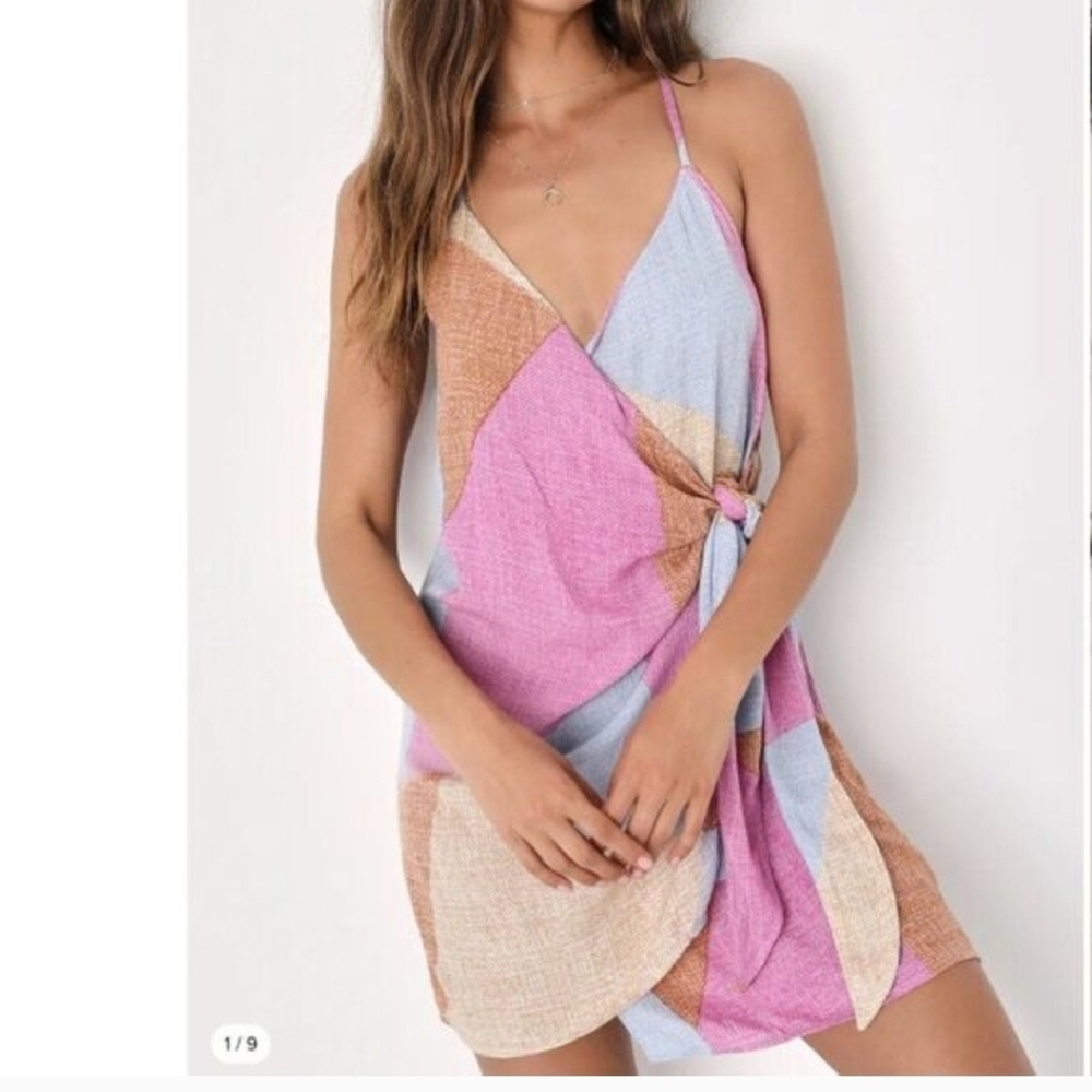 O'neill Marlo Patchwork Multicolor Wrap Dress Lar… - image 1